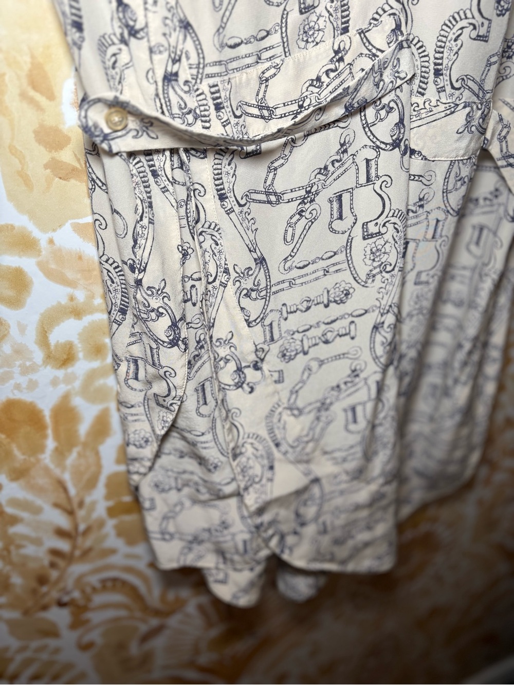 Tory Burch Equestrian Print Tunic Dress Silk Blend Cream Navy Horsebit Preppy - Picture 9 of 13